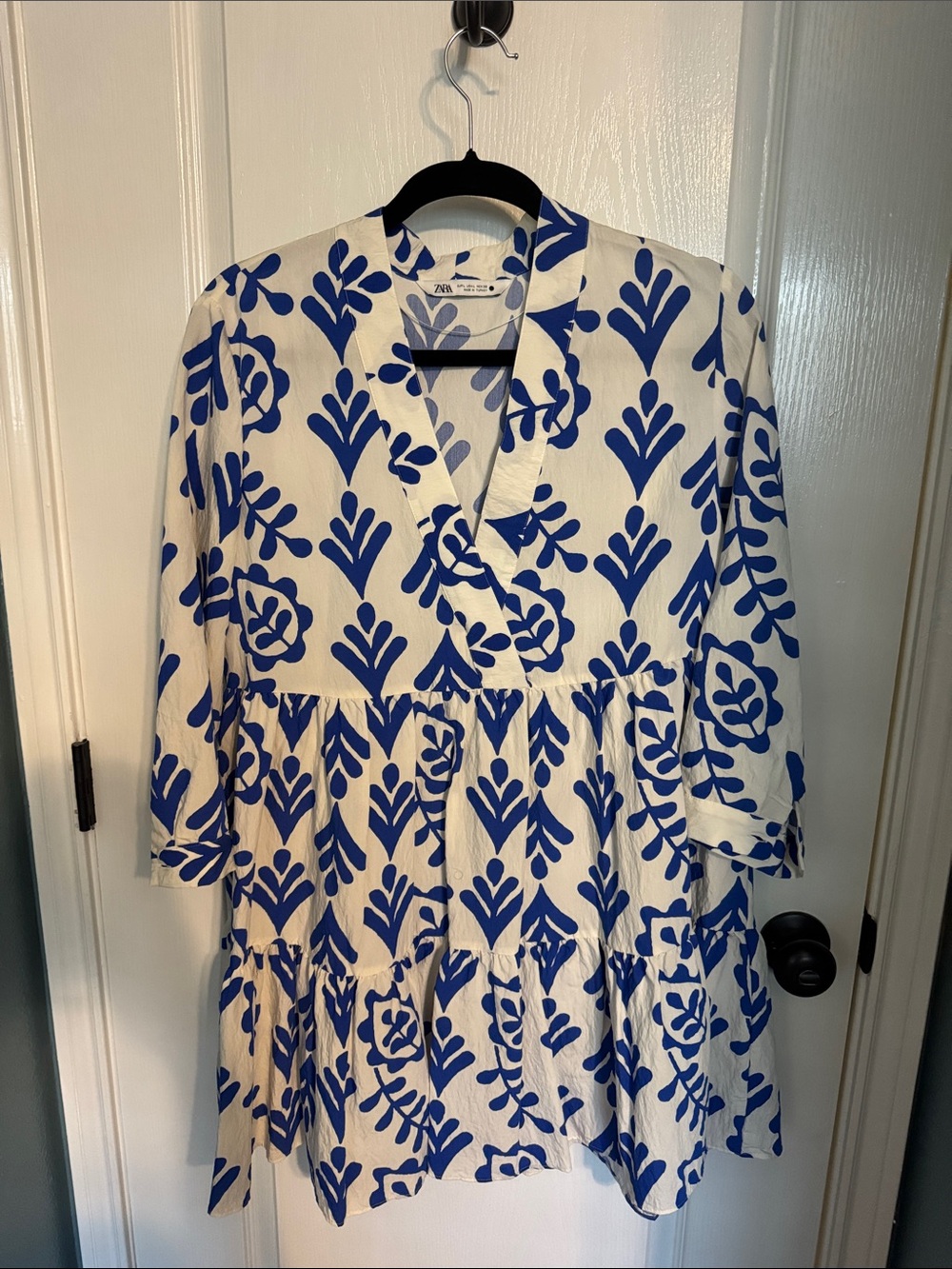 Zara White Mini Dress with Bold Blue Floral Print